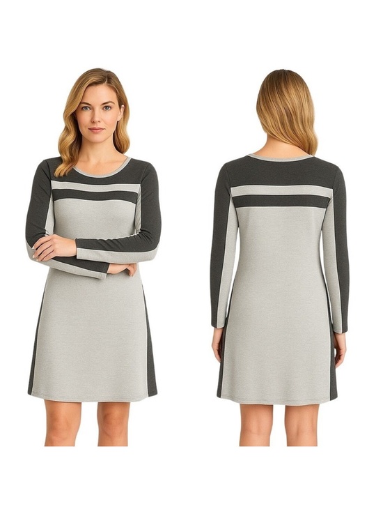 Athleta Dresses & Skirts - Athleta Two-Tone Long Sleeve A-Line Dress in Light Gray & Cream - minimalist